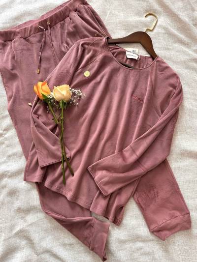Pyjama velour Catherienes rose foncé