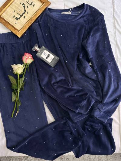 Pyjama velour Catherienes bleu nuit