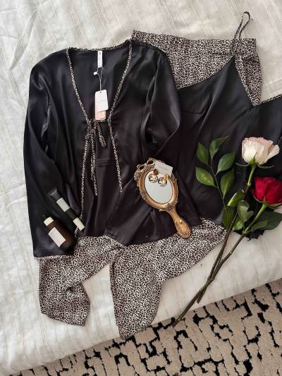 3pcs tress satin leopard