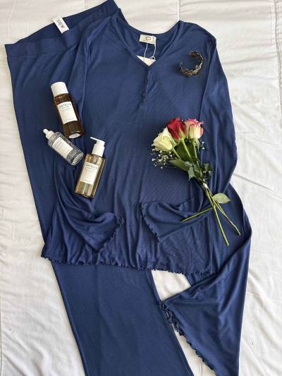 Pyjama Penymood buttons laine bleu nuit
