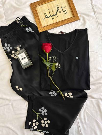 Pyjama noir pantalon satiné