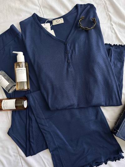 Pyjama Penymood buttons laine bleu nuit