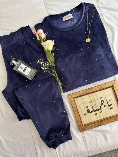 Pyjama velour Catherienes bleu nuit