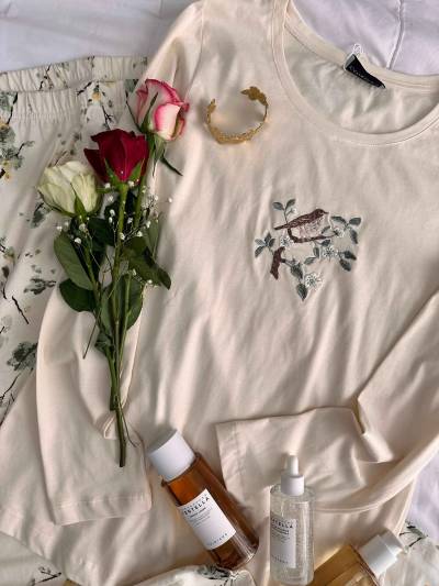 Homewear Penymood beige pantacours fleuri