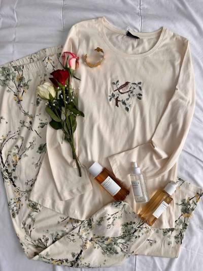 Homewear Penymood beige pantacours fleuri